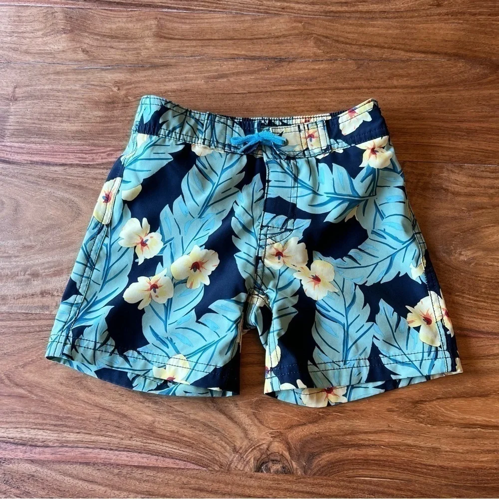 Crewcuts Aloha Floral & Palm Leaf Swim Trunks 🌺